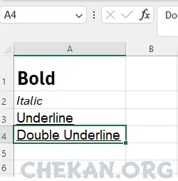 آموزش ویژگی های BOLD-ITALIC-Underline در اکسل آموزش تنظیم ویژگی های BOLD-ITALIC-Underline در اکسل - Bold and Underline and Italic font in excel