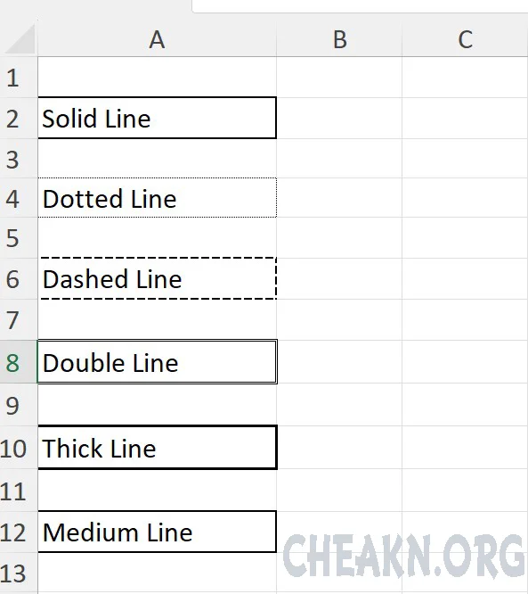 Line Style in Excel   -  سبکه های حاشیه ها – سبکه های Borders 