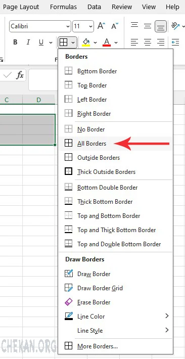 ٍExcel Format Borders-تنظیم حاشیه ها در اکسل -تنظیم مرزها در اکسل- انواع حاشیه ها در اکسل- انواع Borders در اکسل – تنظیم رنگ برای حاشیه ها  در اکسل– تنظیم رنگ برای 