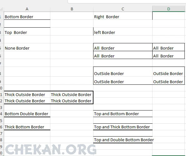 انواع حاشیه ها در اکسل - Border Type In Excel- انواع Border در اکسل انواع حاشیه ها در اکسل - Border Type In Excel- انواع Border در اکسل