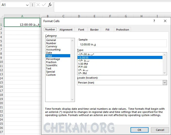 فرمت زمان در اکسل - فرمت Time در اکسل - کار با فرمت Time  در اکسل - Time Format in Excel