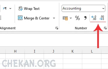 Increase decimal   and Decrease decimal in excel-General Format In Excel-آیکون های Increase decimal  و Decrease decimal دسترسی به آیکون - دسترسی به فرمت نامبر- دسترسی به فرمت Number