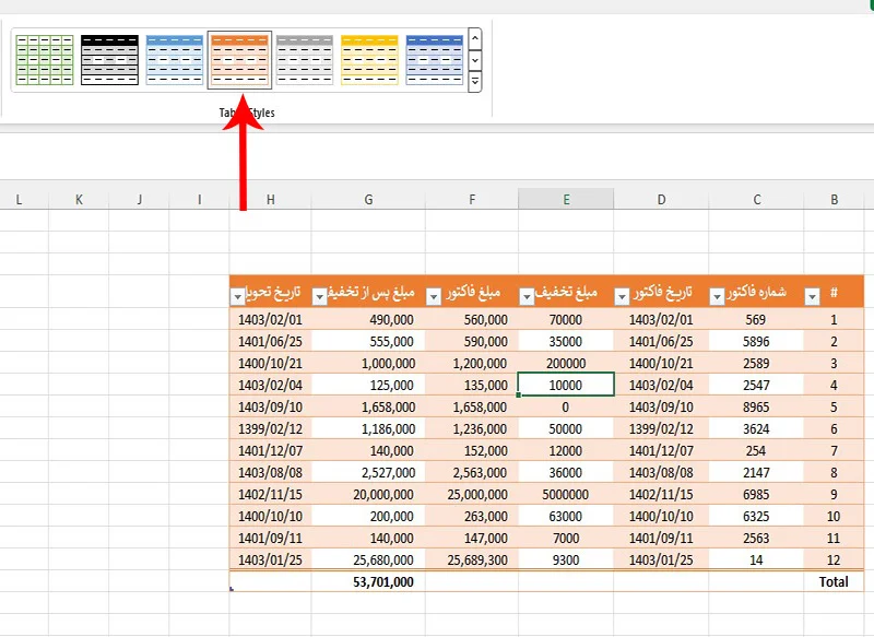 اضافه کردن جدول به اکسل-قالب بندی سریع یک محدوده در اکسل-create table in excel- formatting area in excell
